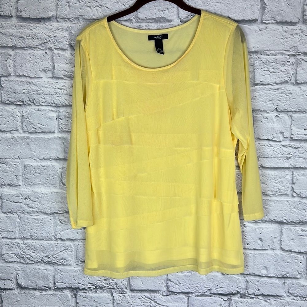 ALFANI Petite 3/4 Sleeve Layered Yellow Blouse Size PXL